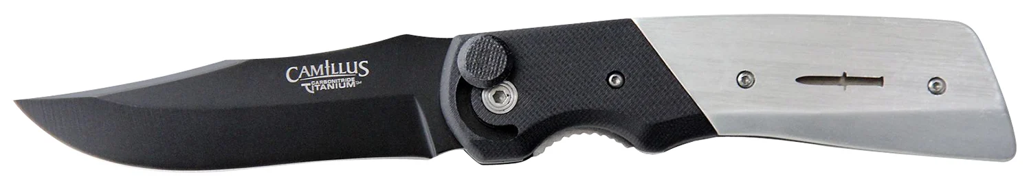 Camillus 19080 Cuda Bolt 3.75″ Folding Drop Point Plain Black Carbonitride Titanium AUS-8A SS Blade, Black/Silver Aluminum/G10 Handle