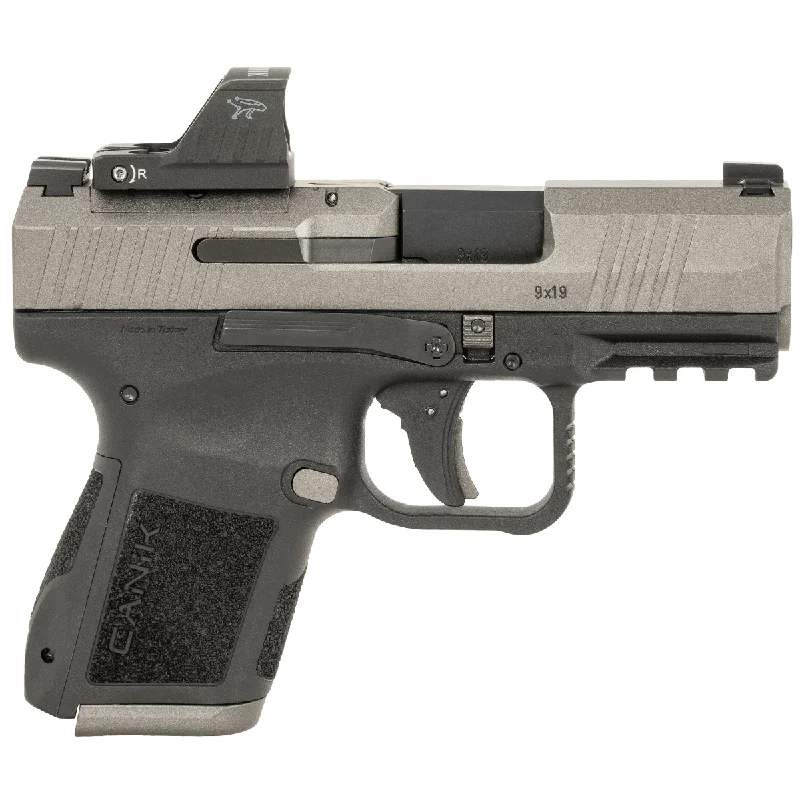 Canik Mete MC9 Sports South Exclusive 9mm Luger 15+1/12+1 3.18″ Black Tenifer Cerakote Optic Ready/Serrated Steel Slide, Tungsten Cerakote Polymer Frame w/Picatinny Rail, MeCanik M01 Red Dot