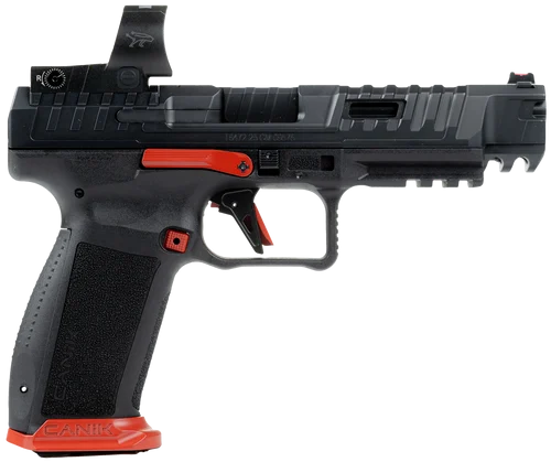 Canik SFx Rival Optic Package 9mm 5" Barrel, Ported/Serrated Slide, Black w/Red Accents, MeCanik M03 Red Dot, 18 Rd