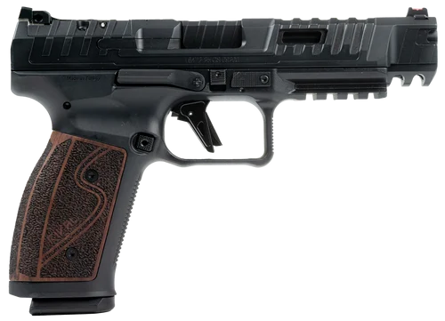 Canik SFx Rival-S 9mm,5" Barrel, Optic Ready, Ported, Serrated, Black, Picatinny, Rosewood, 18rd