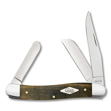Case Smooth Green and Black Natural Canvas Micarta Medium Stockman Folding Knife CA23471