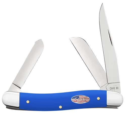 Case Stockman Medium Folding Clip Point/Sheepsfoot/Spey Plain Carbon Steel Blade, Smooth Royal Blue Synthetic Handle