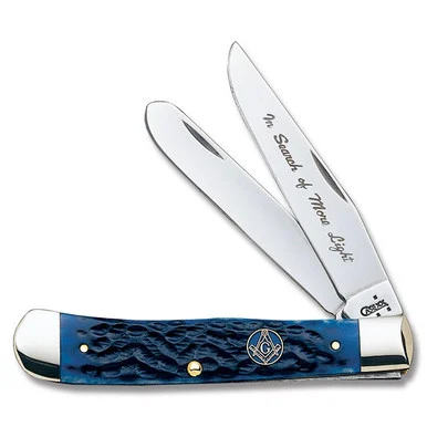 Case XX Knives Trapper Folding Knife 4.13inPlain Blue Jigged Bone Masonic CA1058