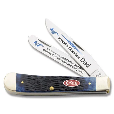 Case XX World's Greatest Dad Blue Jigged Bone Trapper Folding Knife CABBDAD