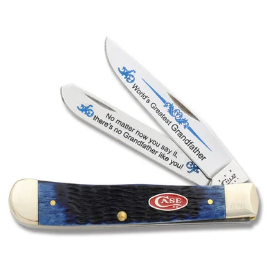 Case XX World's Greatest Grandfather Blue Jigged Bone Trapper Folding Knife CABBGRANDFA