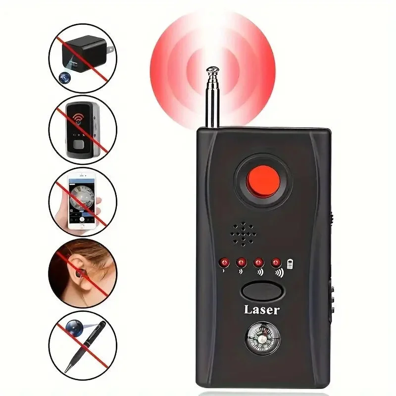 CC308+ Anti-Spy Signal Bug RF Detector Hidden Camera Laser Lens GSM Device Finder – Mute Vibration + Beep + LED indicator , Earphone and Charger included