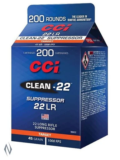 CCI 22LR CLEAN-22 SUPPRESSOR 45GR LRN 200 RND POUR PACK 1000FPS