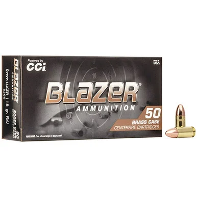 CCI Blazer Brass 9mm Luger Handgun Ammo 50 RoundsBrass Centerfire 115 Grain FMJ RN 5200