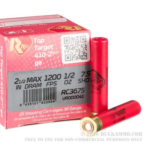 250 Rounds of .410 2-1/2" Ammo by Rio Ammunition - 1/2 oz - #7 1/2 shot