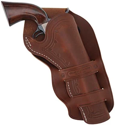Cheyenne Double Loop Holster,right hand cross draw , 5-1/2" barrel, brown leather,fits Colt Single Action Army revolvers and others