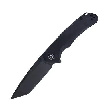 CIVIVI Brazen Folding Knife 3.46 Inch Plain Black Stonewash Tanto