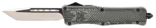 CobraTec Knives CTK-1 Large 3.75" OTF Tanto Plain D2 Steel Blade/Stonewashed Aluminum Handle Features Glass Breaker Includes Pocket Clip