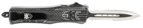 CobraTec Knives CTK-1 Small 2.75" OTF Dagger Part Serrated D2 Steel Blade/ Stonewashed Aluminum Handle Features Glass Breaker Includes Pocket Clip