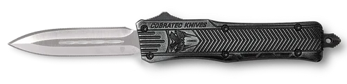CobraTec Knives CTK-1 Small 2.75" OTF Dagger Plain D2 Steel Blade/Stonewashed Aluminum Handle Features Glass Breaker Includes Pocket Clip