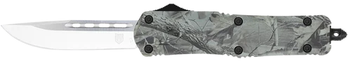 CobraTec Knives FS-3 Medium 3" OTF Drop Point Plain D2 Steel Blade, 4.50" Woodland Camo Aluminum Alloy Handle