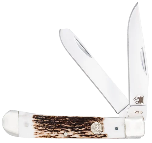 CobraTec Knives Trapper Folding 2.88" Clip Point, 2.94" Spey Plain Polished VG-10 SS Blades, 4.44" Red Bone Scales/SS Handle