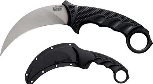 COLD STEEL STEEL TIGER 4.75" PLAIN EDGE HOOKED BLADE W/SHTH