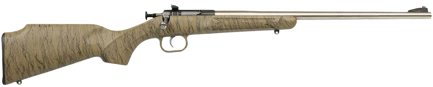 Crickett KSA2443 Gen2Youth 22 LR 1rd 16.13″ Stainless Single Shot Barrel, Stainless Steel Receiver, Tan w/Black Webbing Fixed Synthetic Stock