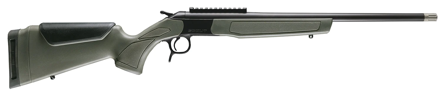 CVA CR4918 Scout Spur Compact 410 Gauge 1rd 20″ Blued Single Shot Barrel, Blued Receiver w/Picatinny Rail, OD Green & Black Synthetic Stock