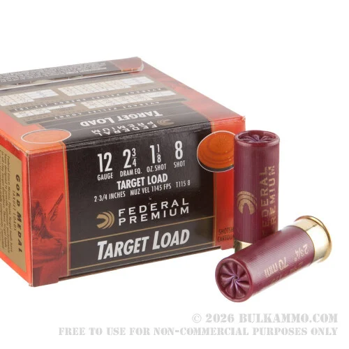 25 Rounds of 12ga Ammo by Federal Gold Medal Target -#8 shot