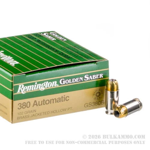 500Rounds of .380 ACP Ammo by Remington Golden Saber - 102 gr JHP