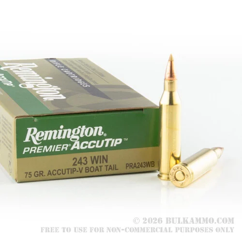 20 Rounds of .243 Win Ammo by Remington Premier - 75gr AccuTip-V BT