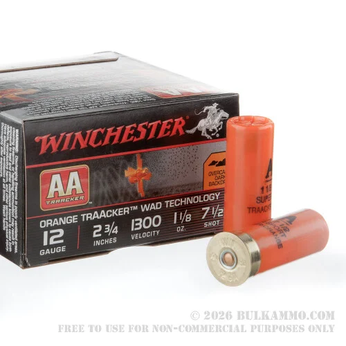 25 Rounds of 12ga2-3/4" Ammo by Winchester AA Traacker Orange Traacker Wad - 1-1/8 ounce #7.5 Shot