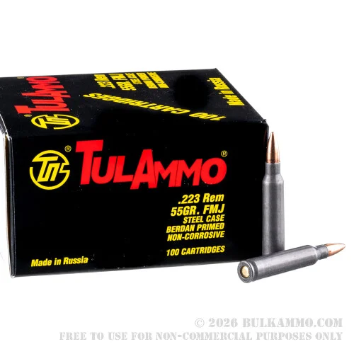 1000 Rounds of .223 Ammo by Tula - 55gr FMJ
