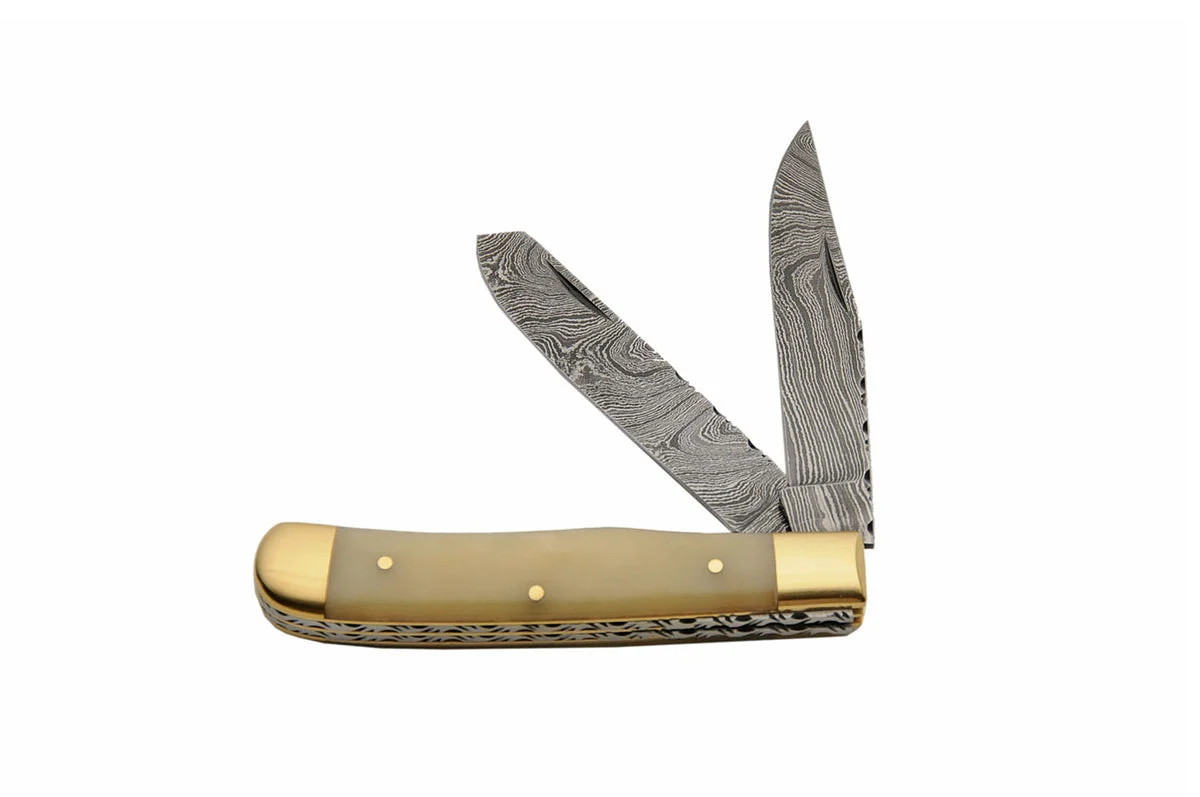 Damascus Steel Trapper Folding Knife