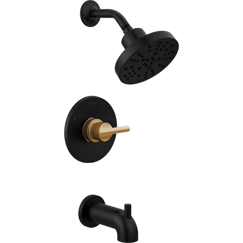 Delta Faucet Nicoli Single Handle Multi Function Bathtub & Shower Faucet in Matte Black with Champagne Bronze | Ferguson