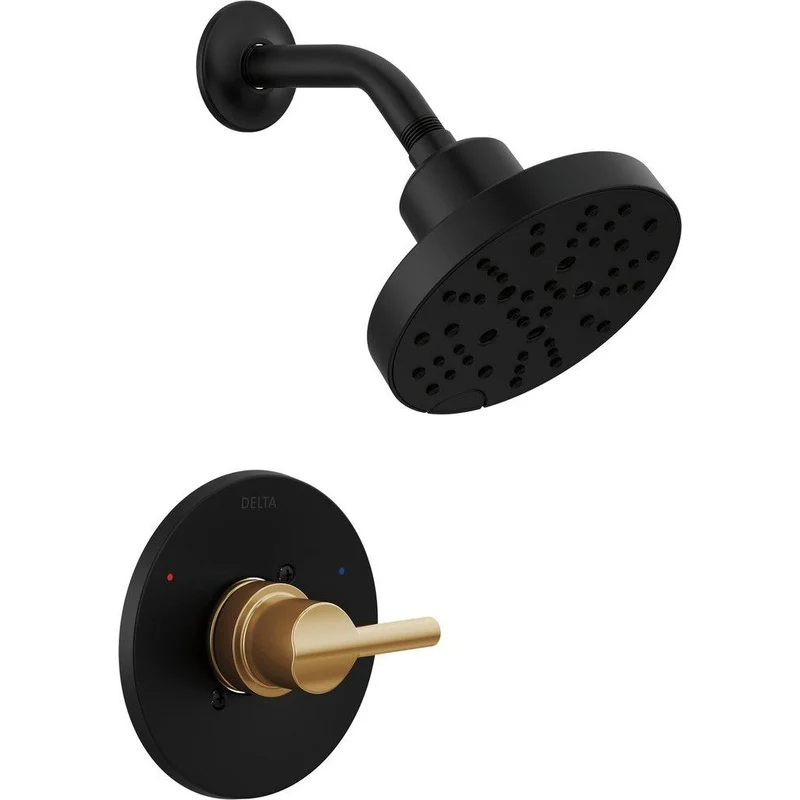 Delta Faucet Nicoli Single Handle Multi Function Shower Faucet in Matte Black with Champagne Bronze (Trim Only) | Ferguson