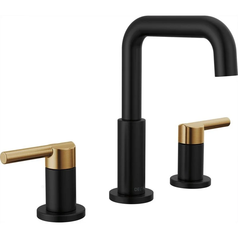 Delta Faucet Nicoli Two Handle Widespread Bathroom Sink Faucet in Black/Gold | Ferguson