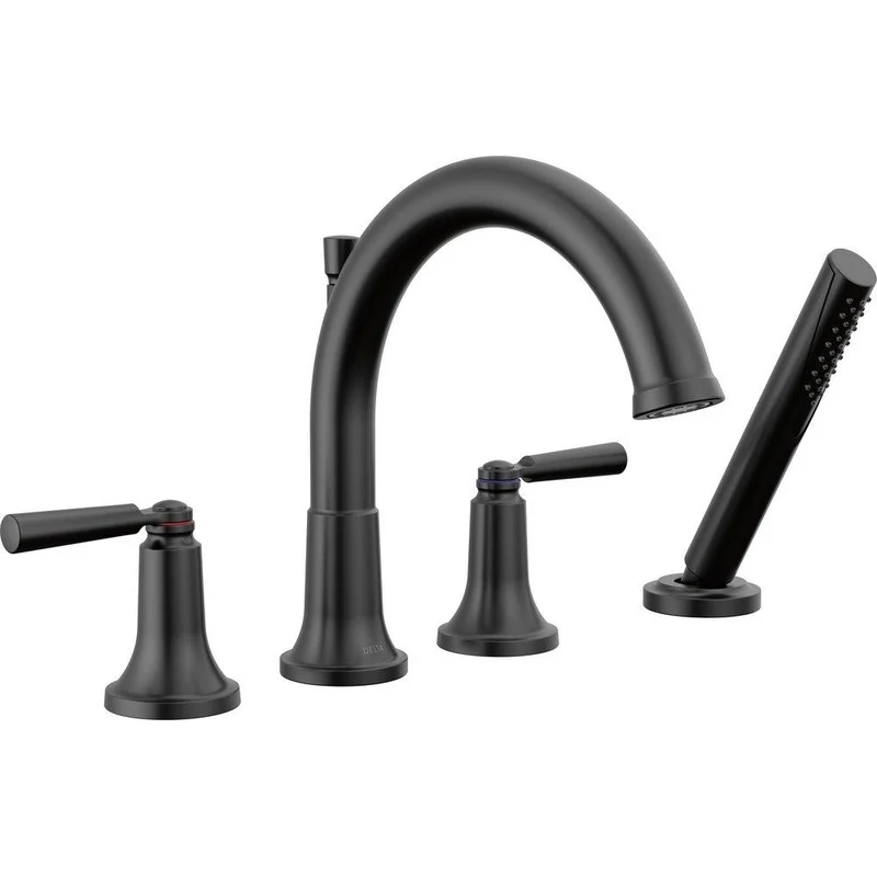 Delta Faucet Saylor Two Handle Roman Tub Faucet with Hand Shower in Matte Black (Trim Only) | Ferguson
