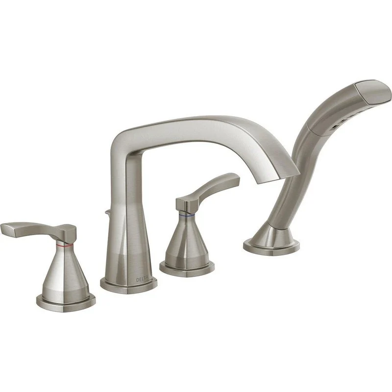 Delta Faucet Stryke Two Handle Roman Tub Faucet with Handshower in Lumicoat Stainless (Trim Only) | Ferguson