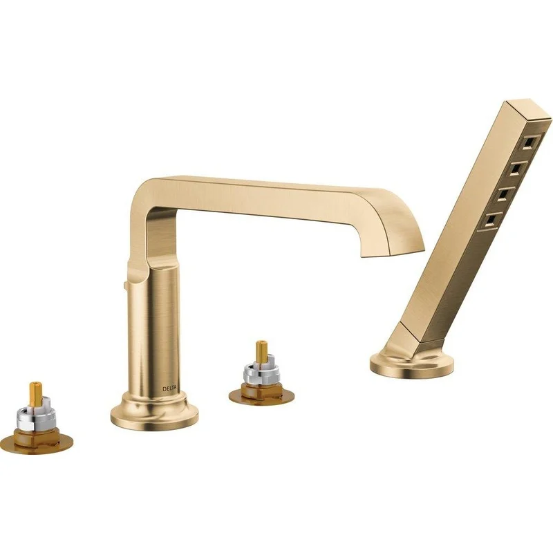 Delta Faucet Tetra Two Handle Roman Tub Faucet with Hand Shower in Lumicoat Champagne Bronze (Trim Only) (Handles Sold Separately) | Ferguson