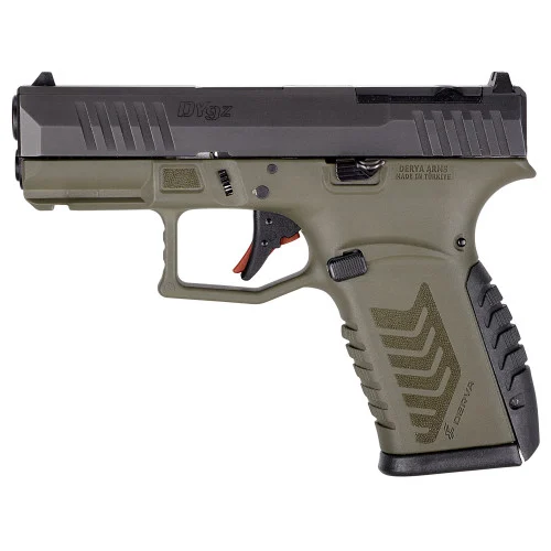 Derya DY9Z 9mm, 3.5" Barrel, Melonite Black Slide, Olive Drab Green Dyed Frame, Truglo Red Fiber Optic Front Sight and Green Fiber Optic Rear Sight, RMSc Footprint Slide Cut, 15rd