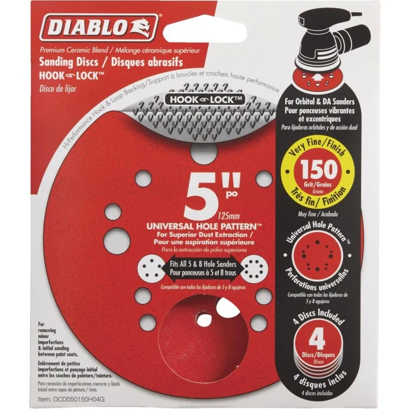 Diablo 5 In. 150-Grit Universal Hole Pattern Vented Sanding Disc with Hook and Lock Backing (15-Pack)