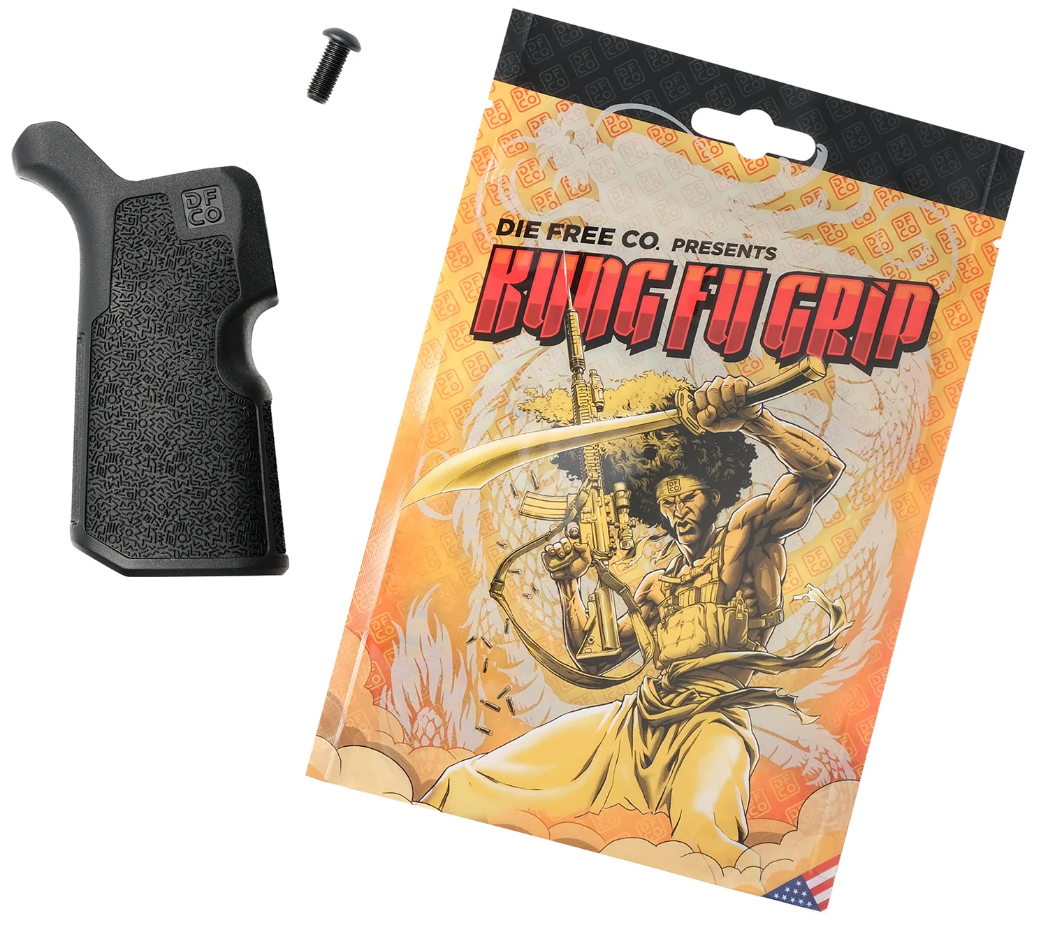 Die Free Co Kung Fu Grip – 12° Angled AR Pistol Grip, Black Nylon