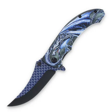 Dragonscale Assisted Knife Blue 3.25in Plain Black-Blue Scales Blade 300551BL