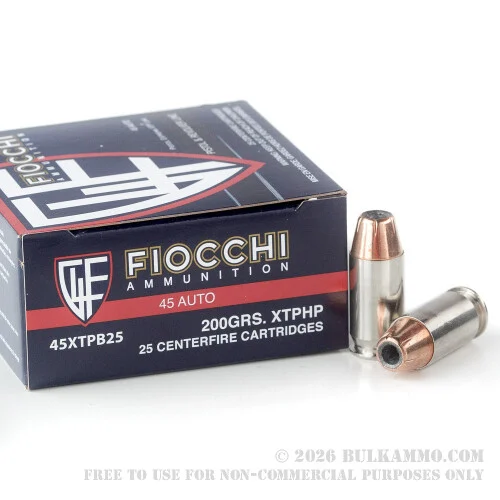 500Rounds of .45 ACP Ammo by Fiocchi - 200gr XTP JHP