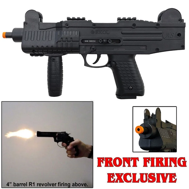 EKOL ASI UZI Black – Full Auto Front Firing 9mm Blank Gun (Includes 2 Magazines)