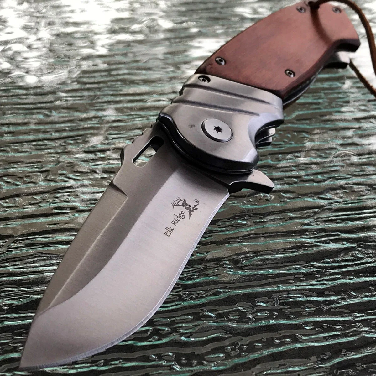 Elk Ridge Ballistic Tactical Hunting Wood Pocket Knife w/ Lanyard