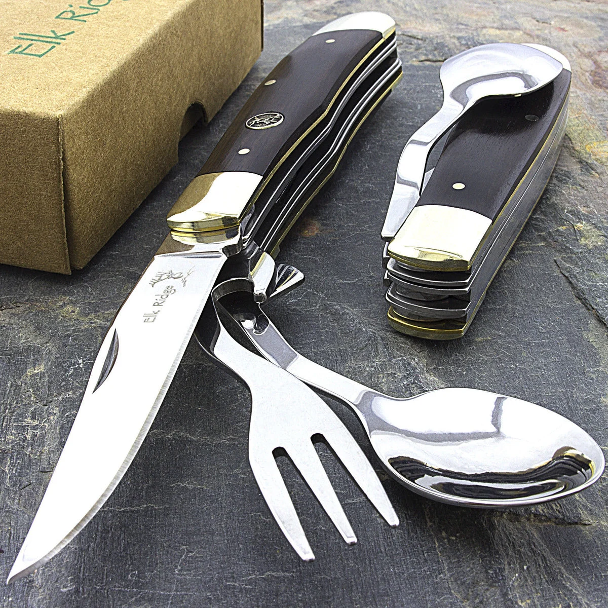 Elk Ridge Multitool Pocket Knife w/ Fork & Spoon Utensil Camping Knife