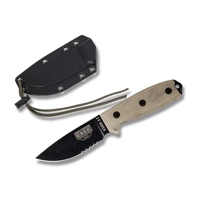 ESEE 3 Fixed Blade Knife 3.88in Partially Serrated Tan Micarta ESEE3MILSB