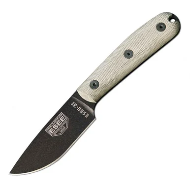 ESEE 3HM Fixed Blade Knife Black Carbon Steel/Natural Micarta with Kydex Sheath ESEE3HMK