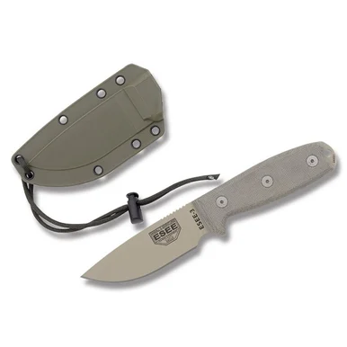 ESEE 3P Fixed Blade Knife 3.88in Plain EdgeDesert Tan Micarta Modified Pommel ESEE3PMDT