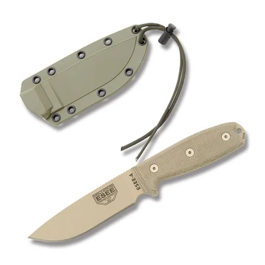 ESEE 4P Fixed Blade Knife 4.5in Plain Edge Desert Tan Micarta ESEE4PDT