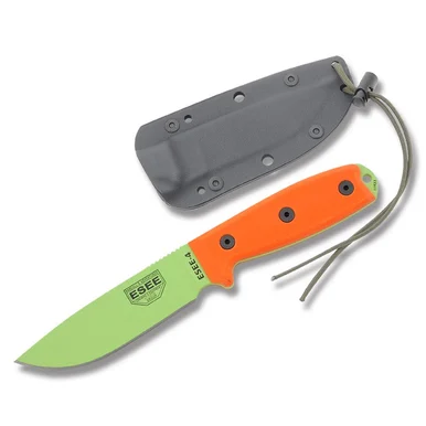 ESEE 4P Fixed Blade Knife 4.5in Plain Edge Orange G10 Venom Green ESEE4VG