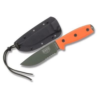 ESEE 4S Fixed Blade Knife OD Green 1095 Blade/Orange G-10 Handles with MOLLE Sheath ESEE4SMBOD