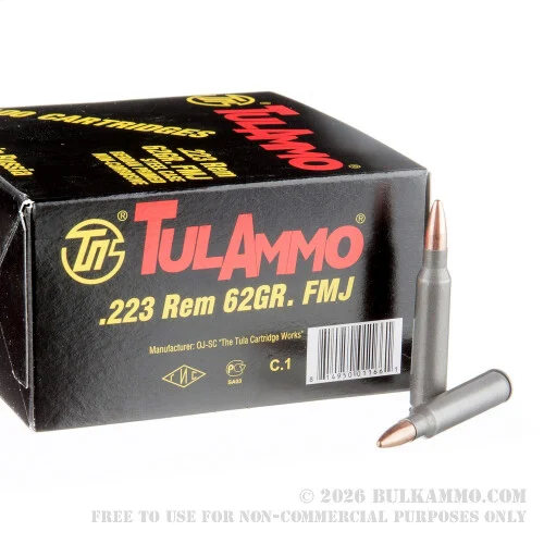 100 Rounds of .223 Ammo by Tula - 62Grain FMJ